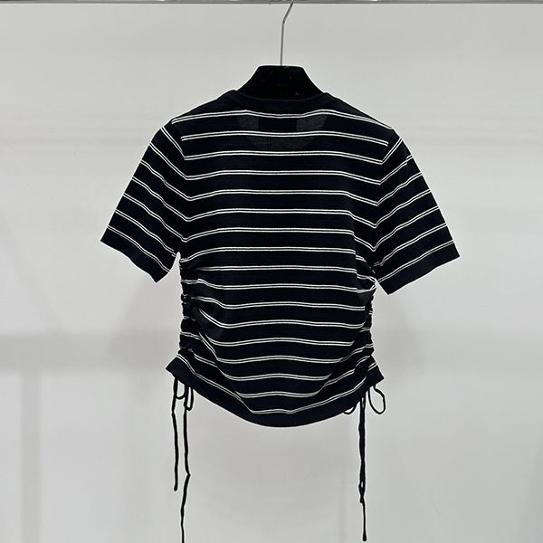 絶対欲しい！プラダ リブ ニット 半袖 Tシャツ 偽物ブラック&ホワイト pux66985